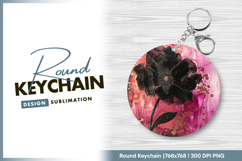 Abstract black flower on pink gradient Round Keychain Product Image 1