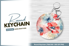 Watercolor poppy floral pattern for round keychain png Product Image 1