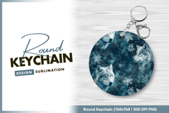 Wolves and snowflakes winter pattern round keychain png Product Image 1