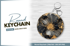 Abstract floral art with gold details Round Keychain Product Image 1