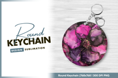 Abstract floral art alcohol ink pink purple Round Keychain Product Image 1