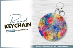 Floral watercolor pattern colorful artistic round keychain Product Image 1