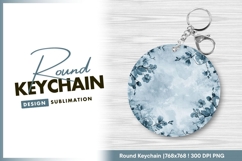 Floral frame blue background for round keychain png Product Image 1