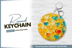 Textured oil painting of colorful heart round keychain png Product Image 1