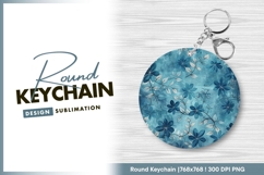 Blue floral grunge textured background round keychain png Product Image 1