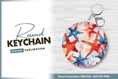 Watercolor starfish pattern in red and blue round keychain Product Image 1