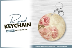 Pink peonies on distressed round keychain png Product Image 1