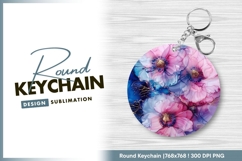 Floral alcohol ink painting with gold round keychain png Product Image 1