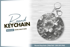 Elegant floral pattern grayscale round keychain png Product Image 1