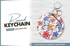 Vibrant floral ornament pattern round keychain png Product Image 1