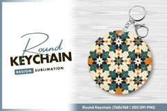 Distressed ornamental geometric pattern round keychain png Product Image 1