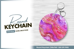 Abstract pink purple gold marble art texture round keychain Product Image 1