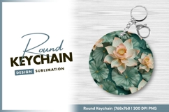 Elegant lotus flowers and lily pads round keychain png Product Image 1