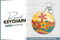 Retro flower power scene round keychain png Product Image 1