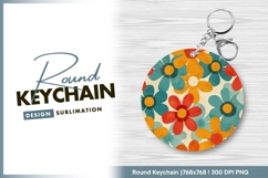 Retro floral pattern background vibrant round keychain png Product Image 1