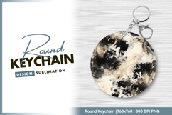 Beige black and white ink splatter texture round keychain Product Image 1
