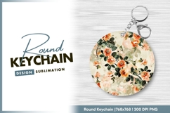 Peach floral pattern with dark green leaves round keychain Product Image 1