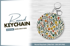 Whimsical hand drawn floral seamless pattern round keychain Product Image 1