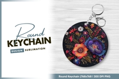 Colorful floral bouquet illustration on dark round keychain Product Image 1