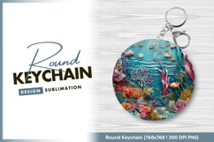 Colorful fish and coral reef underwater round keychain png Product Image 1