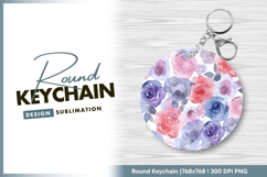 Watercolor roses seamless pattern in blue round keychain png Product Image 1