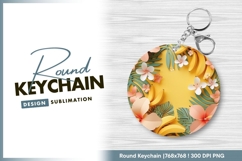 Tropical floral banana frame on yellow round keychain png Product Image 1
