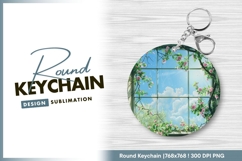 Flowering vines encircle window sky view round keychain Product Image 1