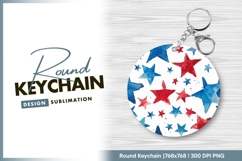 Red and blue watercolor stars pattern round keychain png Product Image 1