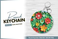 Colorful paper cutout flower garden pattern round keychain Product Image 1