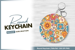 Retro floral pattern seamless colorful round keychain png Product Image 1