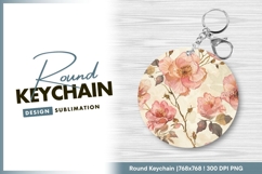 Watercolor pink flowers floral round keychain Product Image 1