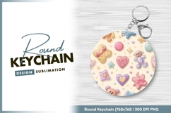 Pastel cute teddy bear round keychain png Product Image 1