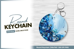 Blue floral ink alcohol painting round keychain Product Image 1