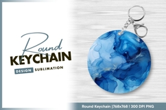 Blue ink alcohol painting round keychain png Product Image 1