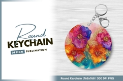 Alcohol ink colorful floral round keychain png Product Image 1