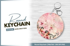 Birds on cherry blossoms round keychain png Product Image 1
