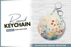 Watercolor floral arrangement round keychain png Product Image 1