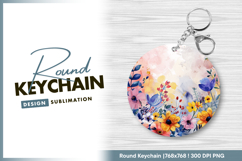 Watercolor floral art background for round keychain png Product Image 1