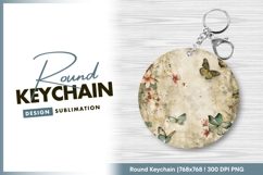 Butterflies and floral design round keychain png Product Image 1