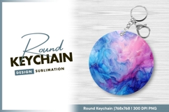Pink blue abstract alcohol ink art design round keychain png Product Image 1