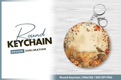 Autumnal round design with pumpkins and bird round keychain Product Image 1