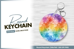Rainbow floral watercolor circle round keychain png Product Image 1