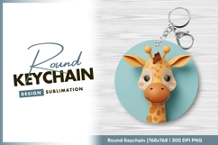 Cute cartoon giraffe head round keychain png Product Image 1