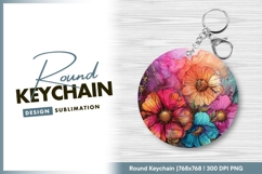 Watercolor floral art round keychain png Product Image 1