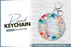 Floral watercolor round frame for keychain png Product Image 1