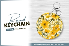 Yellow watercolor flower circle round keychain png Product Image 1