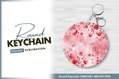 Watercolor hearts and flowers round keychain png Product Image 1
