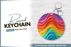 Colorful abstract waves vibrant rainbow Round Keychain Product Image 1