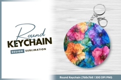 Colorful alcohol ink flowers round keychain png Product Image 1