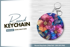 Floral watercolor with gold accents round keychain Product Image 1